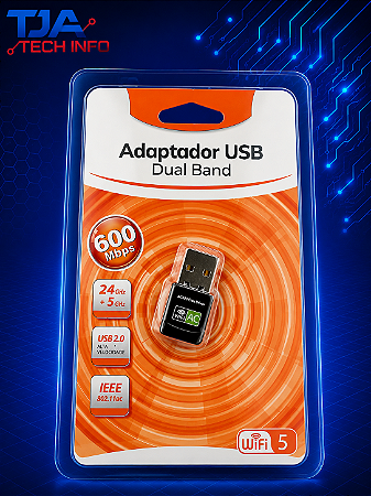 Adaptador Wi-Fi USB Dual Band 600Mbps 2.4GHz + 5GHz Antena Wireless para PC e Notebook