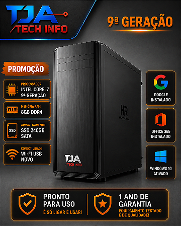 CPU Intel Core i7 9ª Geração 8GB DDR4 SSD 240GB Windows 10 Pro