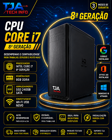 CPU Intel Core i7 8ª Geração 8GB DDR4 SSD 240GB Windows 10 Pro