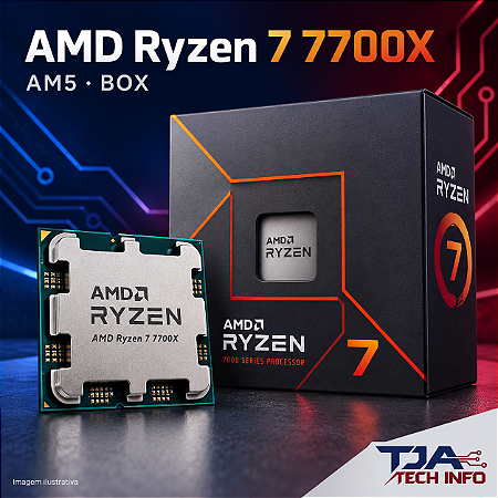 Processador AMD Ryzen 7 7700X AM5 BOX 8 Núcleos 16 Threads Sem Cooler