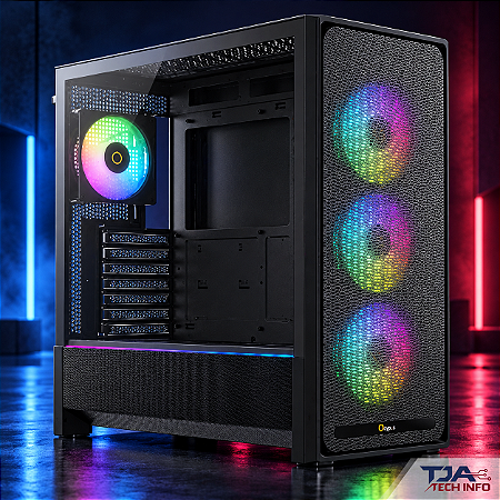 Gabinete Gamer Ocypus Delta C70 ARGB Preto – 4 Ventoinhas