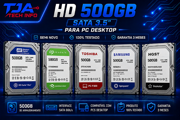 HD 500GB 3.5" para PC | Semi Novo | 100% Testado | Garantia 3 Meses