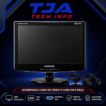 Monitor 16” Wide LCD Semi Novo | VGA + Energia | Testado e Garantido
