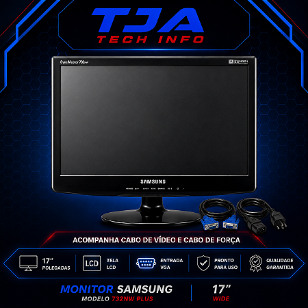 Monitor 17” Wide LCD Semi Novo | VGA + Energia | Multimarcas | Garantia