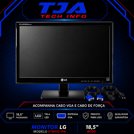 Monitor 19” Wide LCD Semi Novo | VGA + Energia c/ Adaptador | Testado