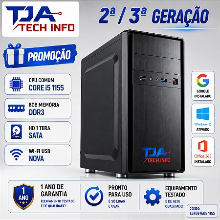 Computador Intel Core i5 2ª/3ª Geração 8GB DDR3 HD 1TB Wi-Fi Windows 10 TJA Tech Info