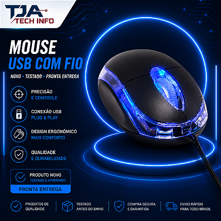 Mouse USB com Fio Óptico Plug and Play para PC e Notebook