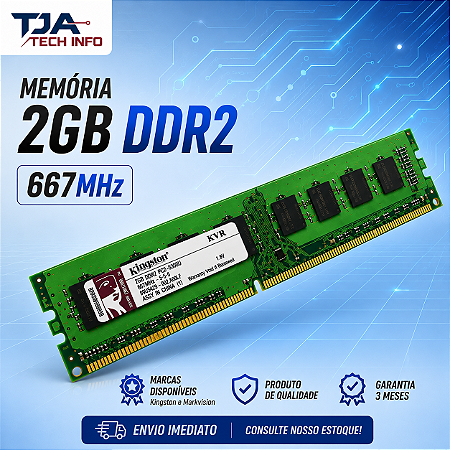 Memória 2GB DDR2 667MHz PC2-5300 Desktop Computador Compatível Intel e AMD