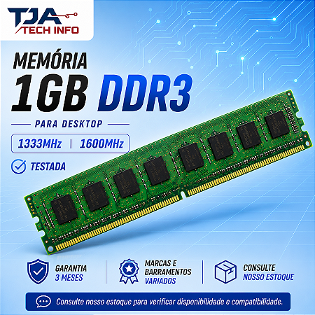 Memória DDR3 1GB 1333MHz ou 1600MHz PC3 Desktop Computador