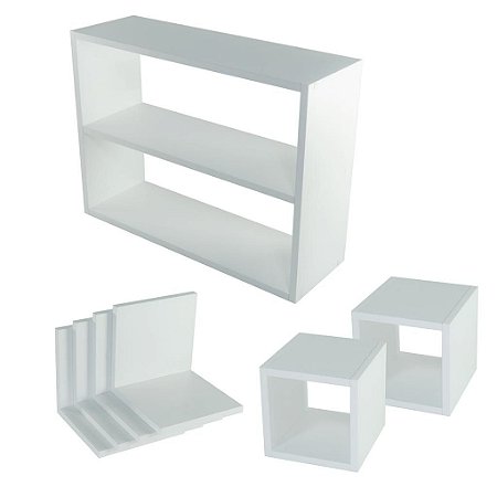 Kit 7 Peças Nicho Cubo Prateleiras L - Mdf Branco