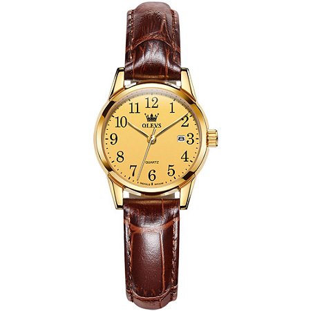 Relógio Feminino Dourado De Pulso Social Pulseira Em Couro