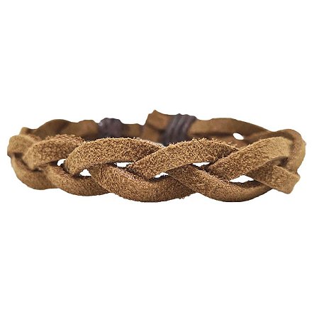 Pulseira Bracelete Masculina Em Couro Trançado Ajustável