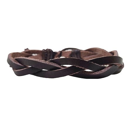 Pulseira Bracelete Masculina Couro Marrom Trançado Ajustável