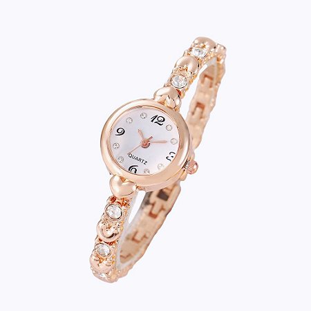 Relógio De Pulso Feminino Clássico Pequeno Quartz Com Pedras
