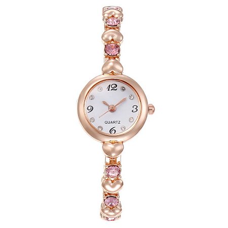 Relógio Feminino De Pulso Clássico Quartz Com Pedras Pequeno