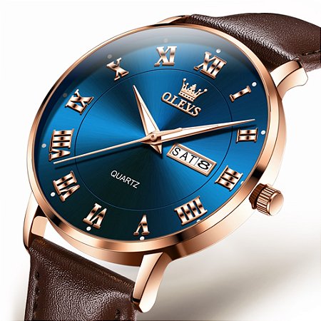 Relógio Masculino Dourado Casual Analógico Pulseira Em Couro