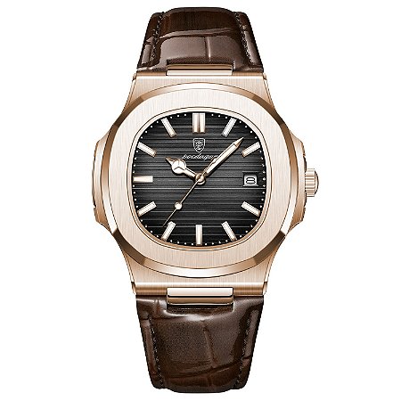 Relógio Masculino Dourado Social Poedagar Pulseira Em Couro