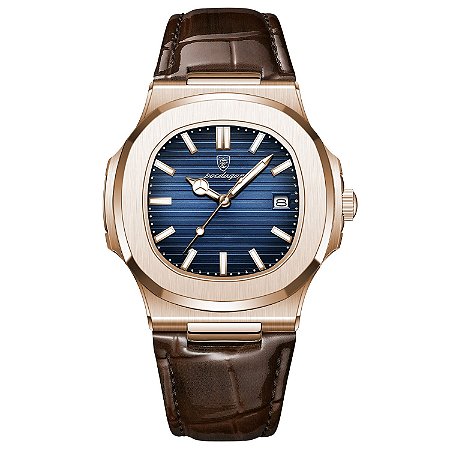 Relógio Casual Masculino Dourado Poedagar Pulseira Em Couro