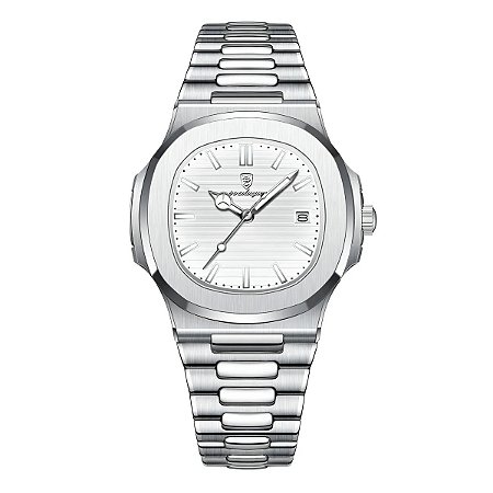 Relógio Prateado Analógico Masculino Casual Aço Inox Luxo