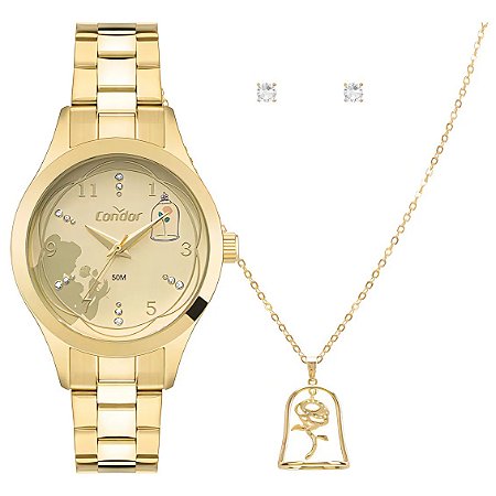 Kit Relógio Condor Coleção Disney Bela e a Fera Feminino