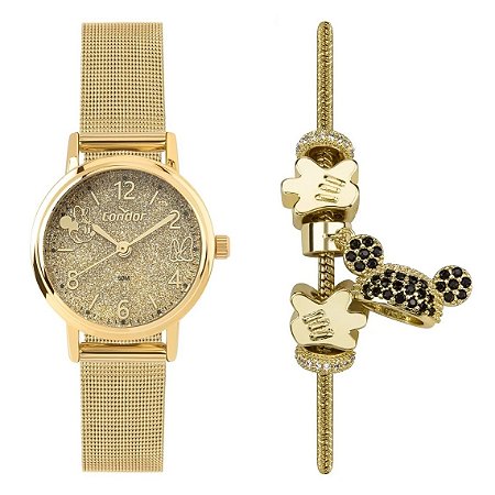 Kit Relógio Condor Coleção Disney Minnie Mouse Feminino Luxo