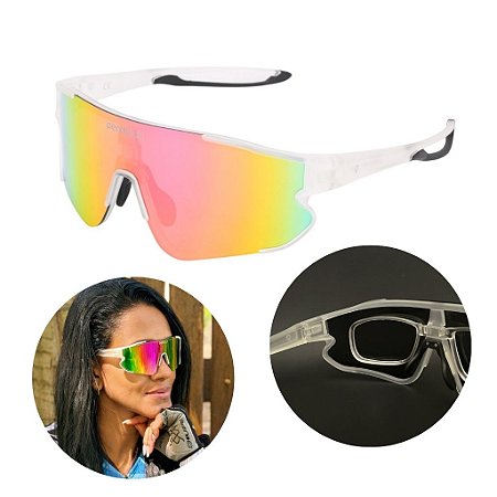 Óculos De Sol Pace Cristal Uv Corrida Vôlei Bike + Clip Grau