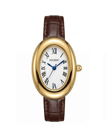 Relógio Feminino Dourado Analógico Oval Mini Casual Social
