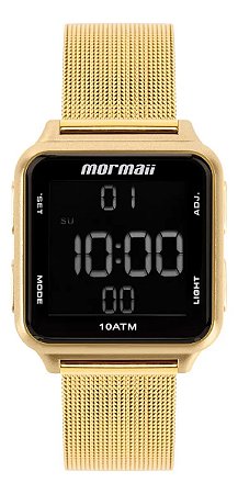 Relógio Feminino Mormaii Dourado Digital LCD Calendário