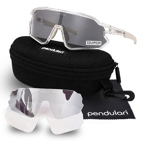 Óculos Esportivo Polarizado Pendulari Shift Ciclismo Corrida 3 Lentes UV400 Armação Transparente em TR-90 Hipoalergênico
