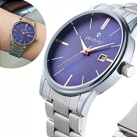 Relógio Masculino Pendulari Atlas Prateado Pulseira de Aço