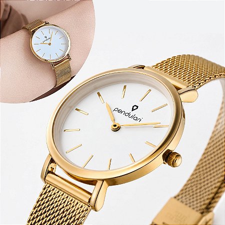 Relógio Feminino Dourado Pendulari Luna Gold