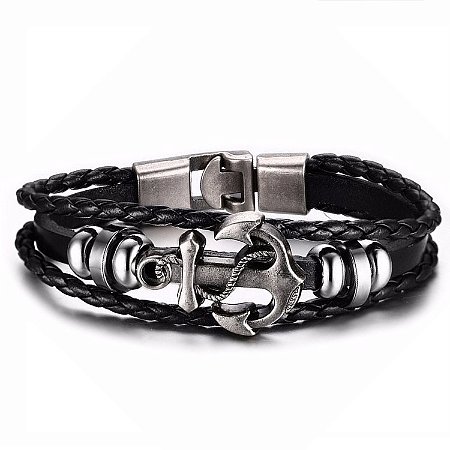 Pulseira Masculina Feminina Couro Âncora Navy Moda Bracelete