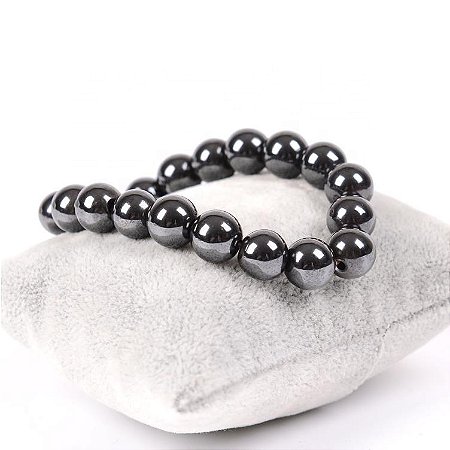 Pulseira Masculina De Bolinha Pedra Hematita 8mm Cor Chumbo