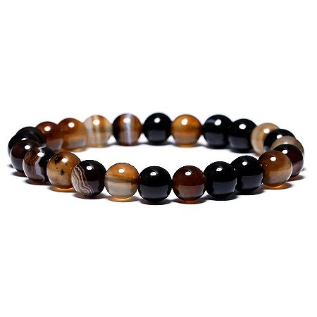 Pulseira De Bolinha Masculina Pedras Naturais Olho De Tigre