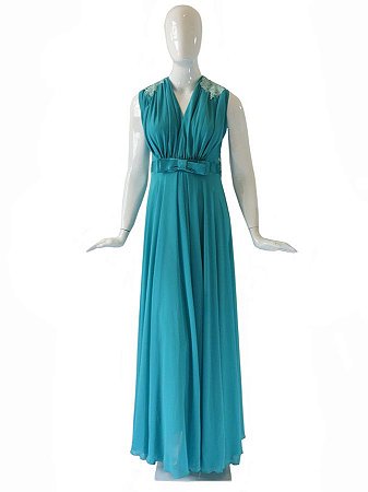 vestido longo azul casual