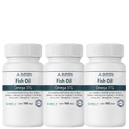 COMBO 15% OFF - 3 UNIDADES FISH OIL OMEGA 3 1000mg TG MEG-3® - 100 CAPS - ALAVITAL