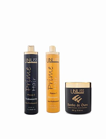 Kit Prime Hair + Máscara Banho de ouro Uniliss