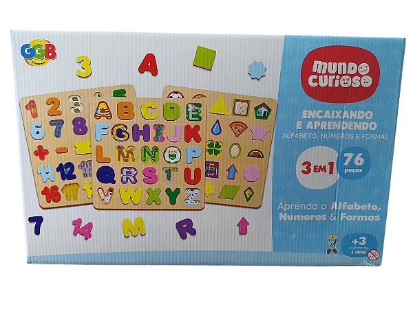 Brinquedo Educativo 3 Em 1 Formas, Números E Alfabeto 76 Pçs Colorido