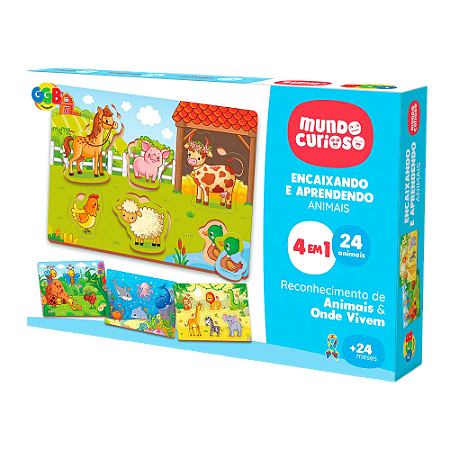 Encaixando E Aprendendo Pedagogica 4 Em 1 Com 24 Animais Colorido