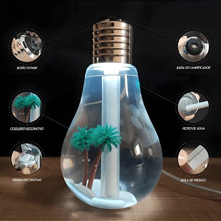 Umidificador e Aromatizador de Ar Luminária em Formato de Lampada