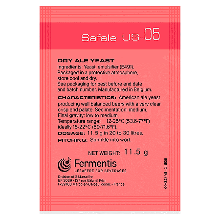 Fermento Fermentis Safale™ Us-05 - 10 Unidades