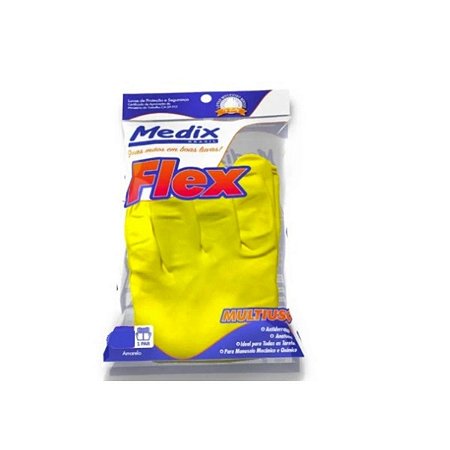 Luva de Látex Amarela para Limpeza MEDIX - Par Tamanho G