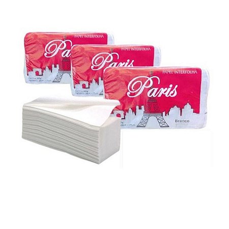 Papel Interfolha 2 Dobras Paris - Branco Papel Toalha com 1000 folhas