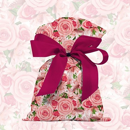 Saquinho de plástico para Presente Floral Rosa 30x45cm 50 un