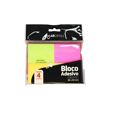 Bloco Adesivo Colorido 38x50mm Neon Blister/4blocos -400 Fls