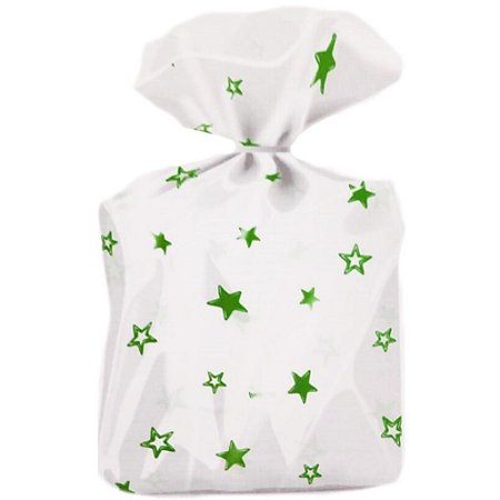 Saco Decorado Estrelas Verde Escuro Plastico PP - Medidas Variadas