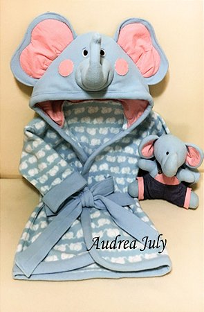 Roupão Elefante e mascote  Linha Julynha Baby