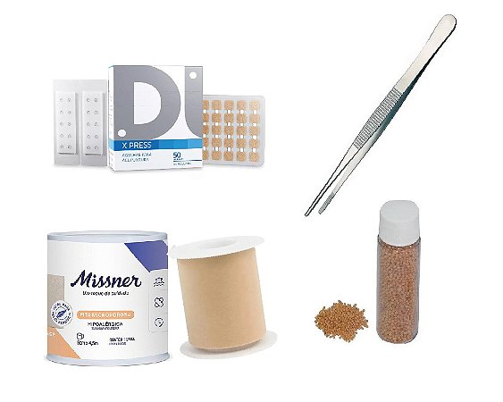 Mini Kit 3 -Pinça, Semente de Mostarda, Fita adesiva e Agulha Semipermanente - Para Auriculoterapia