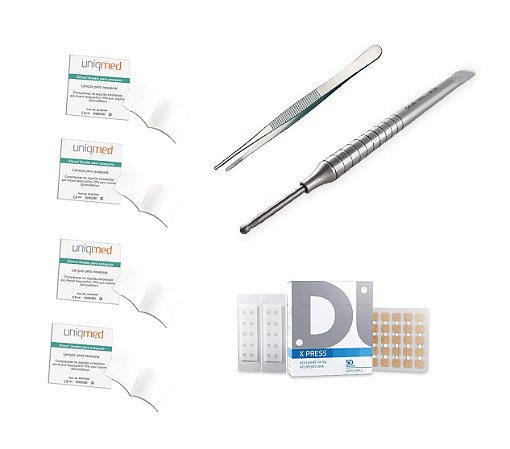 Mini Kit 9 - Pinça, Apalpador, Álcool e Agulha - Para Auriculoterapia