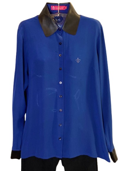 Camisa Azul Dudalina Detalhe em Couro